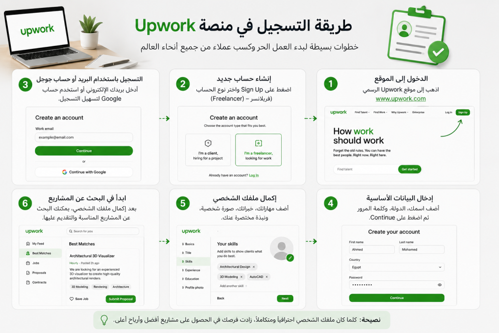 طريقه التسجيل في منصه upwork خطوات بسيطه لبدء العمل وكسب عملاء 