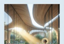 العمارة العلاجية: حين تصبح الجدران جزءاً من الشفاء "صورة غلاف مقال العمارة العلاجية: تصميم معماري حديث يدمج الطبيعة والضوء الطبيعي والمساحات الخضراء لتعزيز الصحة النفسية، مع عنوان المقال بخط عربي واضح."