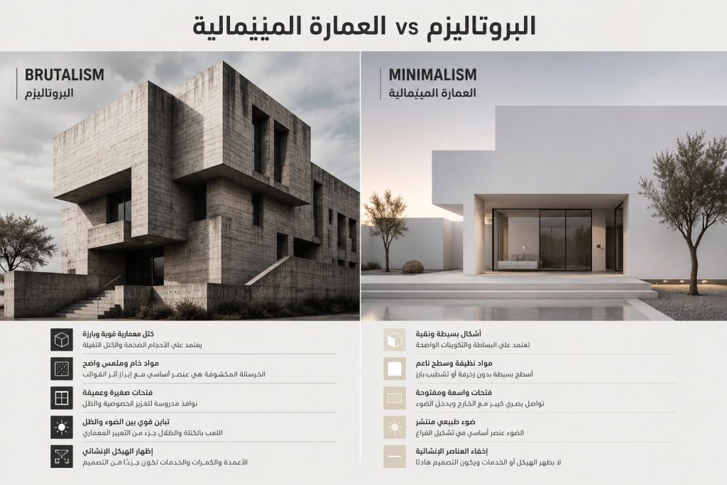 الفرق بين عماره البورتاليزم والعمارة المينيماليه 