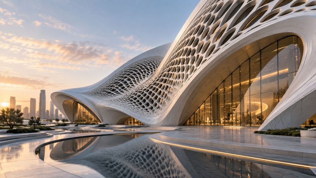 مبنى حديث بتصميم بارامتري يعتمد على أشكال هندسية وخوارزميات معقدة